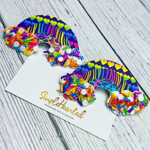 Holiday Bow Hair Clips - Multicolor Set set 2 curly bow hair clips featuring rainbow - Temu Oman main image 4