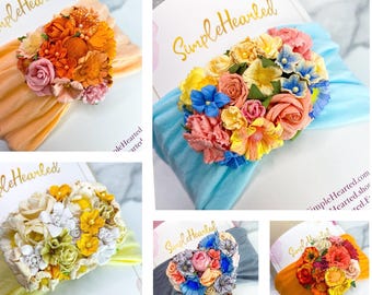 Floral Headband, Natural Floral Crown, Boho Turban Headpiece, Nylon Headbands fit Newborns, Toddlers, Girls and Women