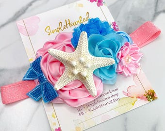 Mermaid Headband with Ocean Starfish, Cake Smash Photo Prop for an Under the Sea Birthday Party {Newborn, Baby, Toddler, Girl, Adult}