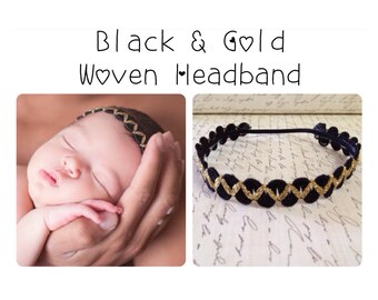Black & Gold Woven Headband {Newborn Baby Toddler Girl Adult} Headpiece + Bridal Party + Halo + Headwrap + Photo Prop + Baby Shower Gift