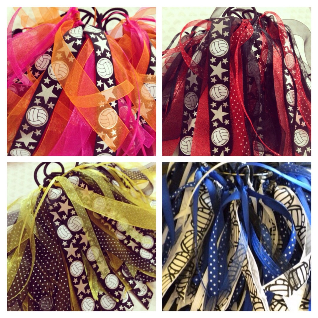 Volleyball Ponytail Ribbons, Volleyball Team Hair Bows, Custom Hair Ribbons, Girl Sports Elastic