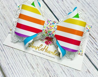 Rainbow Hair Bow: Glitter Faux Leather Alligator Clip
