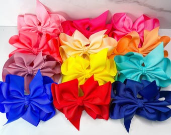 Back to School Hair Bow Set, Kindergarten First Day of School, Classic Ribbon 5” bow, School Uniform Girls, B2S Preschool PreK First Grade