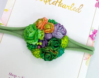 Tiny Succulent Floral Headband for Newborn Baby, Toddlers, Girls Shower, Photo Prop Hairpiece