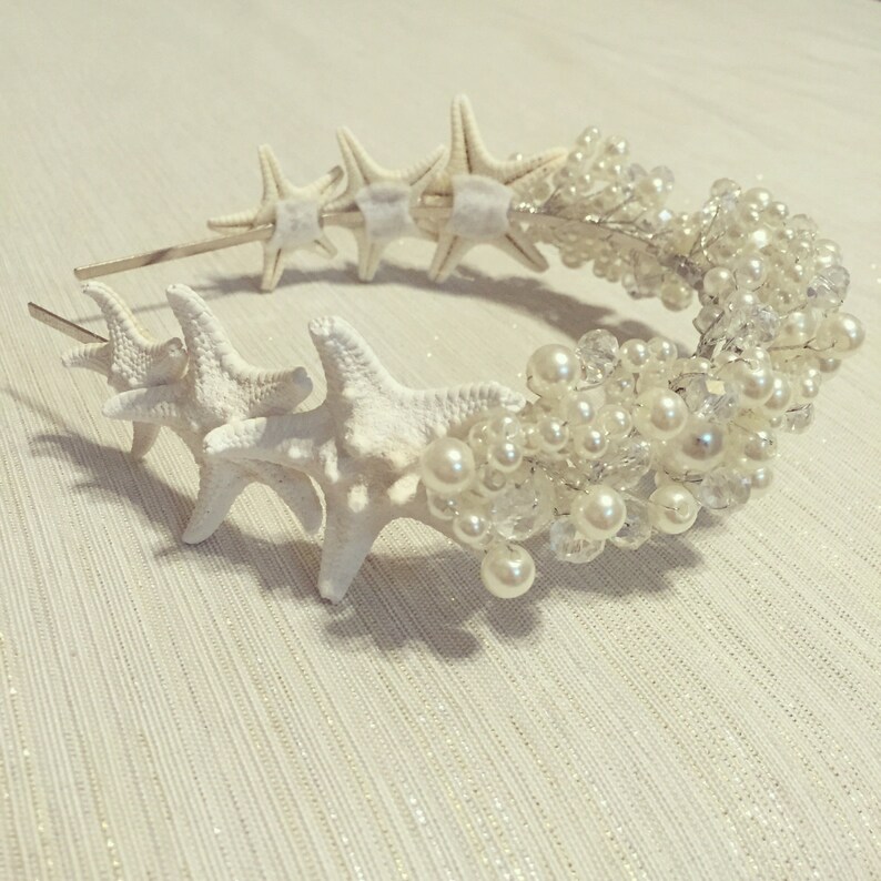 Flower Girl Hair Pearl /& Crystal Starfish Crown Bridal Tiara Beach Wedding Crown Mermaid Headpiece Sea Shell Headband Headband