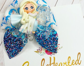 Ice Princess Characters, Snowman Lizard Sisters Movie Hair Bow on Snap Clip Set, Piggy Pigtail Set, Handmade Clay Centerpiece