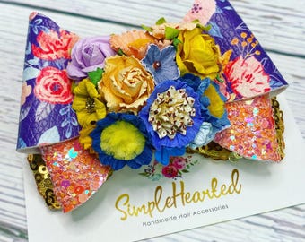Faux Leather Floral Hair Bow: Flower Girl Alligator Clip