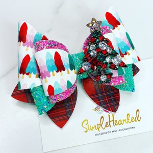 Christmas Hair Bows For Girls, Christmas Hair Clips For Toddlers, Holiday Gift for Girl, Glitter Leather Bow, Single or Pigtail Set, Feltie