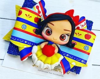 Princess Character Bow Hair Clip: Handmade Clay Center, No-Shed Glitter