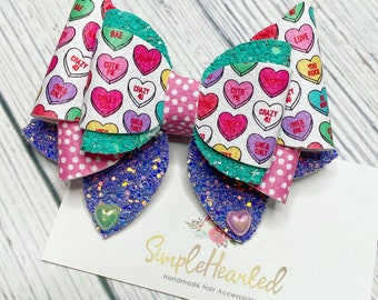 Valentine Hair Bow, Happy Valentine's Day Hair Clip, Girl Valentine Gift, Love, Conversation Heart, Chocolate, Cupid, Snap Clips, Floral