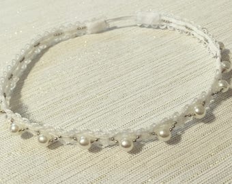 Ivory Lace Pearl Headband, Halo Headband, Newborn Headband, Christening, Baptism, Baby Dedication, Wedding, Bridal, Baby Girl Headband,