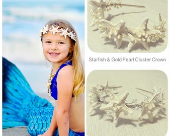 Pearl & Starfish Headband + Mermaid Tiara + Sea Shell Crown + Beach Wedding Crown + Bridal Headpiece + Girls / Adults + Sea Queen + Silver