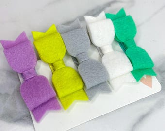 Set of 5 Felt Bow Hair Clips {Newborn Baby Toddler Girl Adult} Alligator Clip + Mini Barrette + Shower or Birthday Gift
