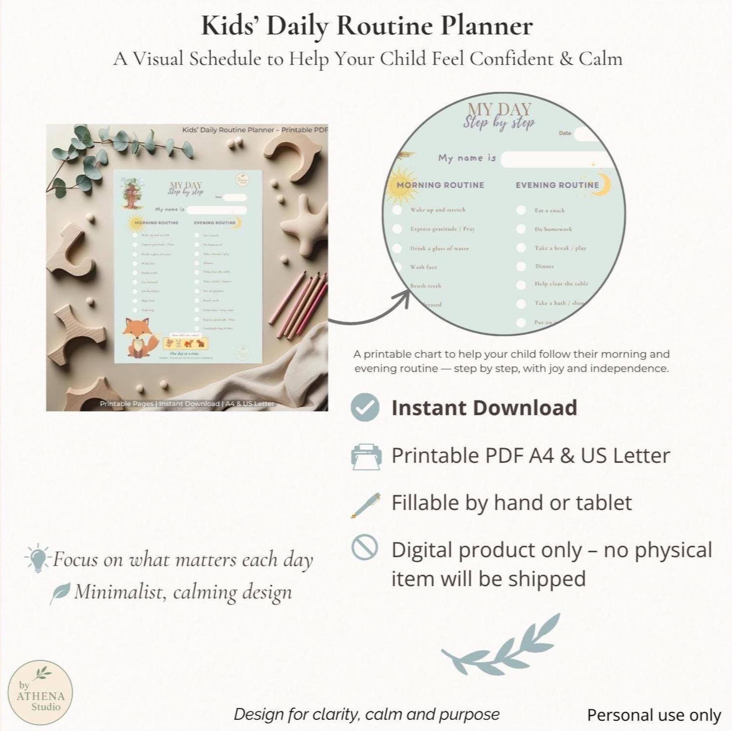 Kids’ Daily Routine Planner – Printable Visual Schedule | Morning ...