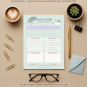 Mi Flujo Diario – Planificador Diario Tranquilo y Funcional / PDF Imprimible A4 + Carta EE. UU. / Organizador Diario Intencional / Descarga Digital