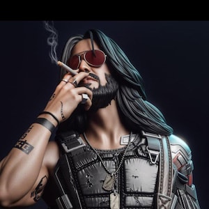 Johnny Silverhand Figure – Cyberpunk 2077 Inspired Handmade Fan Art Statue for Game Collectors