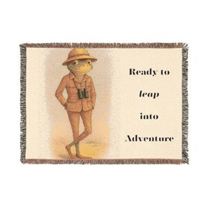 Cozy Woven Blanket with Unique Adventurous Frog Art, Ideal Gift for Home Decor, Picnic, Movie Nights, Outdoor Events, Collectible Throws