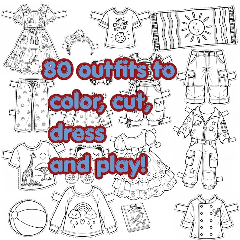 Scene Cutter Clacking Printable Paper Dolls Activity Book | 4 Dolls, 80 Outfits, 10 Adventure ...