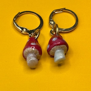 Handcrafted Tiny Mushroom Earrings: Red Polymer Clay Toadstool Jewelry