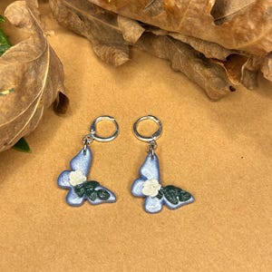 Handmade Blue Butterfly Huggie Hoop Earrings Floral Cottagecore Jewellery Nature Forest Fairy Woodland