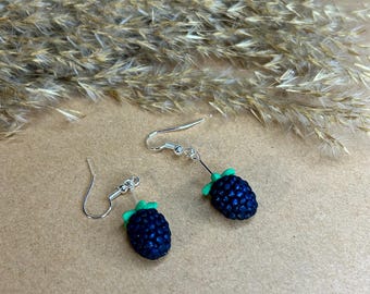 Orecchini con ciondolo a forma di mora, mini bacche fatte a mano, gioielli con frutta in argilla polimerica