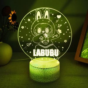 Lumina Heaven LABUBU 3D-nachtlampje, afstandsbediening 7-kleuren kunstlamp, cartoon bureaudecor, artistiek verjaardagscadeau voor vrienden