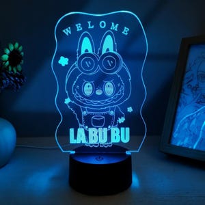 Lumina Heaven 3D Labubu-nachtlampje - artistieke bureaulamp met afstandsbediening, 7-kleuren veranderend cartoondecor, verjaardagscadeau