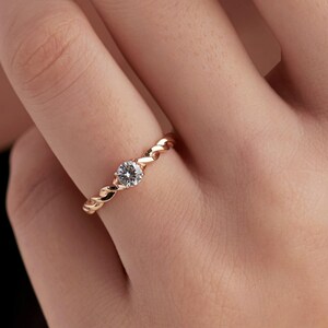 Round Cut Solitaire Twisted Pave Engagement Ring, 14k Rose Gold Ring, Promise Ring, 925 Sterling Silver Ring, Anniversary Gift, Wedding Gift