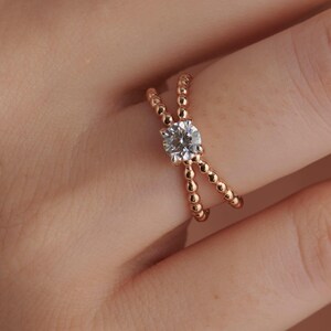 Round Cut Moissanite Solitaire Bit Ball Engagement Ring, 14k Yellow gold Ring, Sterling Silver Promise Ring, Anniversary Gift, Gift For Mum
