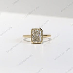 Bezel Set Moissanite Engagement Ring, 14k Solid Gold Solitaire