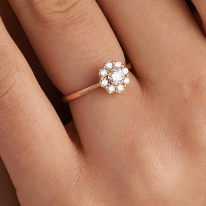 Round Cut Moissanite Halo Engagement Ring, 14k Yellow Gold Ring, 925 Sterling Silver Ring, Proposal Ring, Wedding Gift, Gift For Women