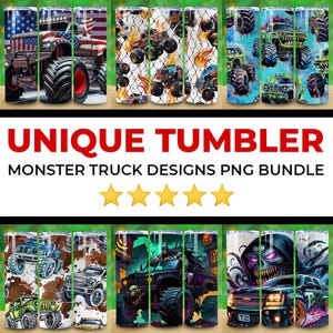 Monster Truck Tumbler Wrap Bundle, Kids Racing 20 Unze Skinny Sublimationsbecher PNG, Kinder Kleinkinder Cup & Mug Wrap, Monster Trucks PNG