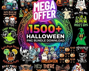 1500+ Halloween Mega Bundle Png, Horror Film Designs, Retro Halloween Png Bundle, Fall Png Bundle, Spooky Vibes Png, Trick Or Treat, Cartoon