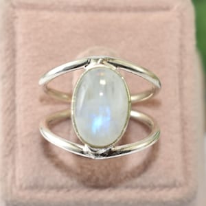 Bague de fiançailles vintage avec pierre de lune, bague en argent sterling 925, bague de promesse, cadeau femme, bague à porter au quotidien, bague délicate