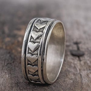 Heart Spinner Ring, Orbit Ring, 925 Sterling Silver, Love Spin Ring, Worry Ring, Fidget Ring, Silver Ring, Meditation Ring, Handmade Ring