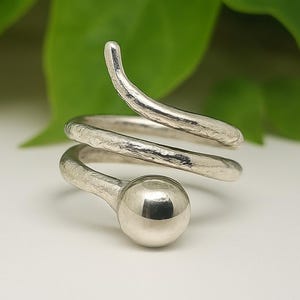 Sterling Silver Open Cuff Ring: Adjustable Double Ball Design