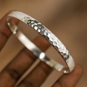 Personalized Hammered Sterling Silver Bangle: Adjustable Handmade Cuff