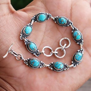 Blue Copper Turquoise Bracelet , 925 Sterling Silver Bracelet , Adjustable Bracelet , Gemstone Bracelet , Gift for Women , Boho Bracelet