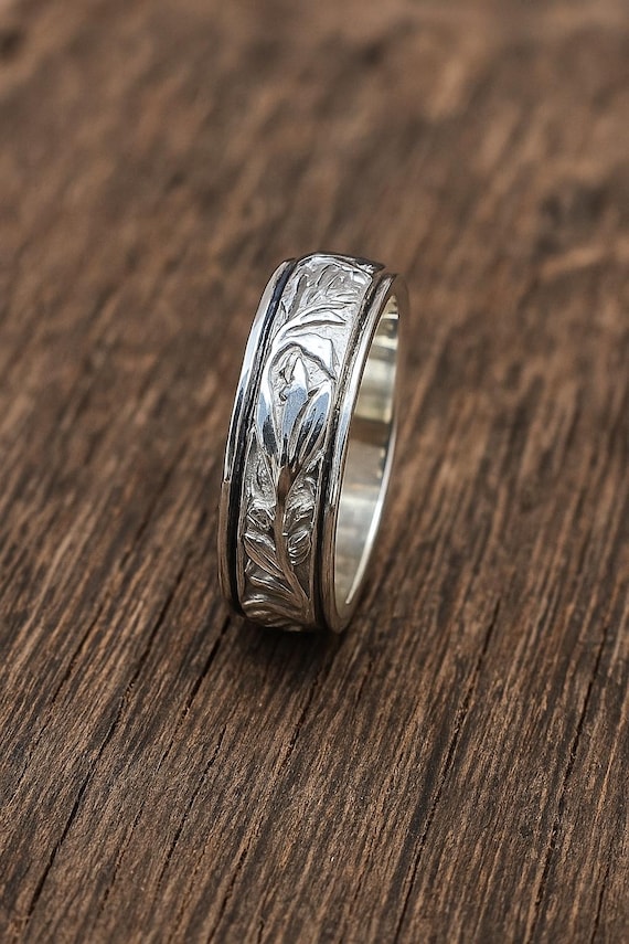 Sterling Silver Spinner Ring: Handmade Flower Band, Anxiety Relief