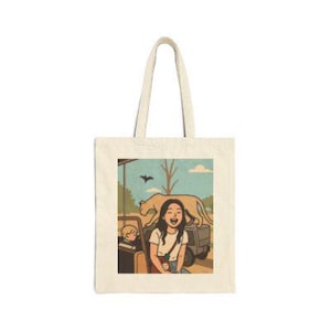 Safari Girl Cartoon Tote Bag | Minimalist Canvas Bag | Eco Reusable Cotton Bag | Cute Gift for Her | Handmade Art Illustration