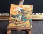 Casa de muñecas en miniatura pintura-granja en otoño