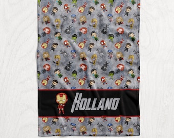 Personalized Avengers Character Blanket / Marvel Super Hero Baby Name Blanket - Kids End Game Minky or Fleece - Personalized Blanket