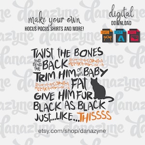 Hocus Pocus - File di taglio SVG - Incantesimo Twist the Bones - Perfetto per creare una maglietta fai da te a tema Halloween / autunno per gli amanti di Hocus Pocus