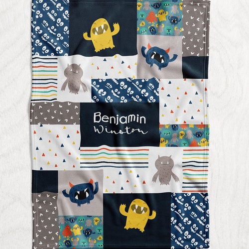 Personalized Monster Baby Name Blanket Boy's Monster Etsy