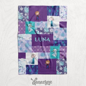 Personalized Frozen / Queen Elsa, Princess Anna and Olaf Baby Name Blanket - Frozen 2 Disney Princess Nursery Theme - Personalized Quilt