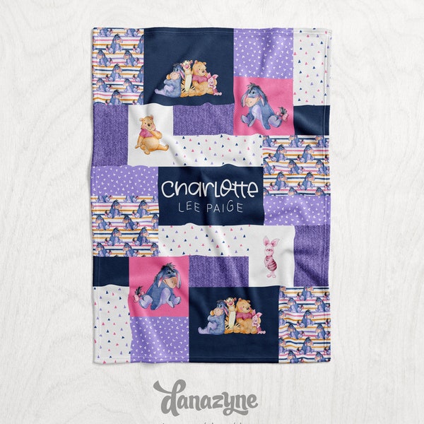 Personalized Eyore / Girl's Eyore Baby Name Blanket - Winnie the Pooh Nursery Theme - Minky or Fleece - Personalized Quilt Style Blanket