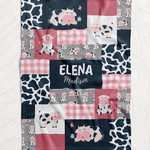 Personalized Cow Baby Name Blanket Girls Pink Cow Print Etsy