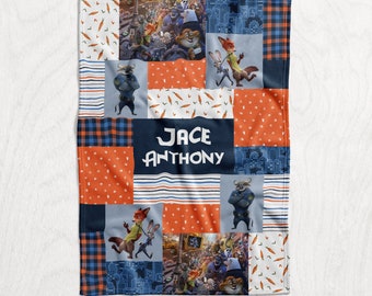 Personalized Zootopia Blanket / Nick Wilde & Judy Hopps Name Blanket - Zootopia Birthday Gift  - Minky or Fleece - Quilt Style Blanket