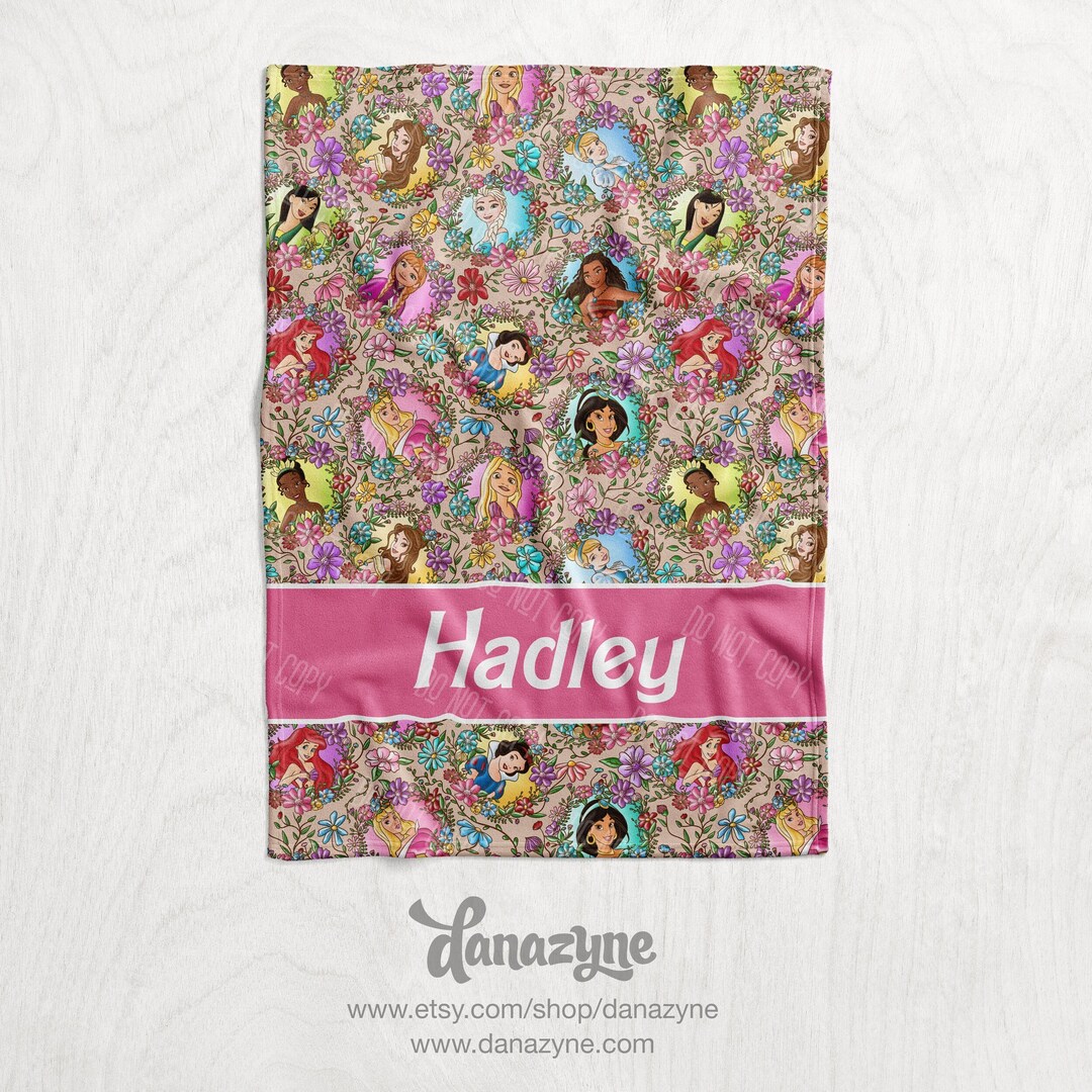 Personalized Floral Disney Princess Blanket Inspired Name Blanket