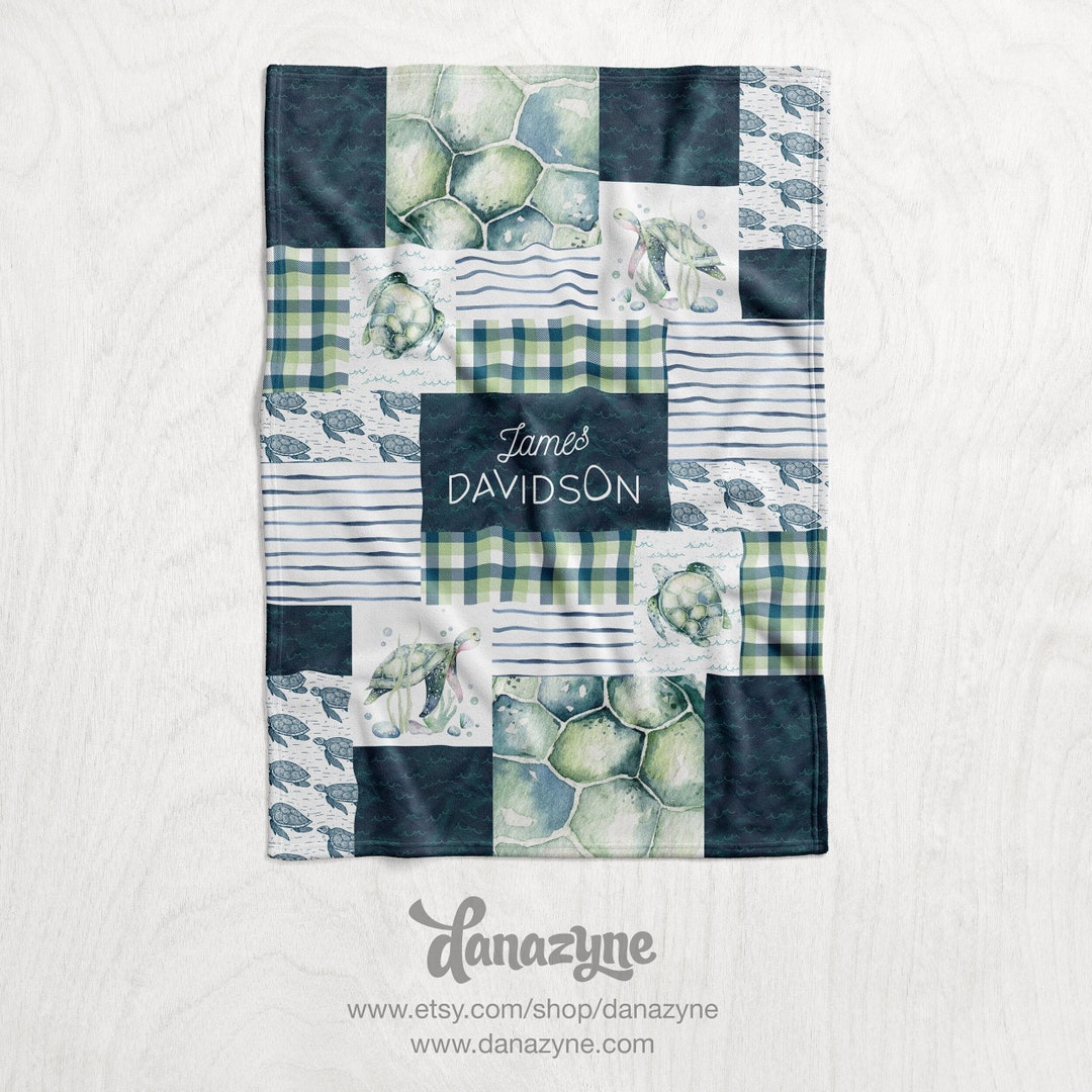 Personalized Turtle / Sea Life Baby Name Blanket - Boy's Watercolor ...